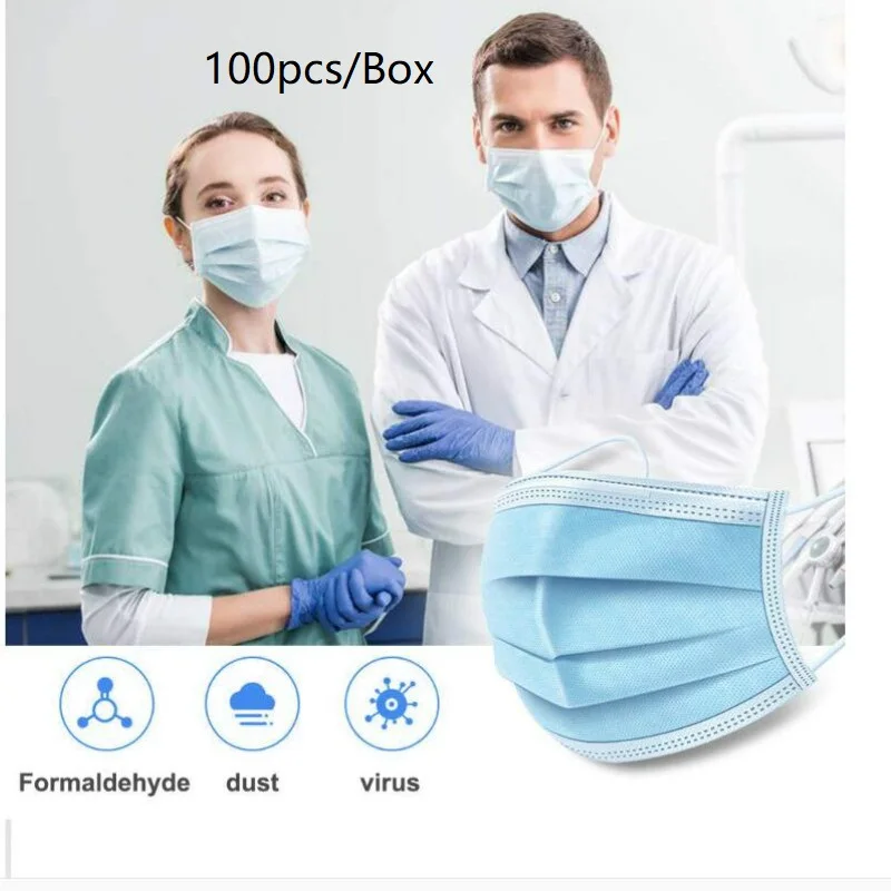 

100pcs protective face Mask Quickly Delivery Disposable Face Mask Respirator Dust Pollution Mask