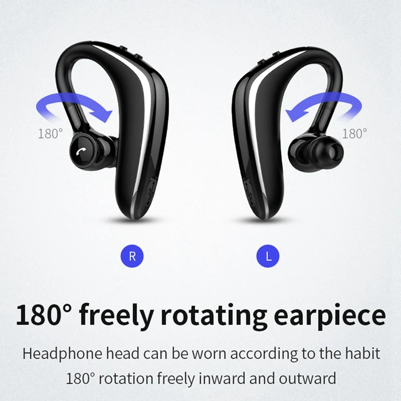 5,0 беспроводные Bluetooth наушники-вкладыши, ушные крючки, наушники на 180 °, свободно вращающиеся наушники, гарнитура для быстрой зарядки для смартфонов