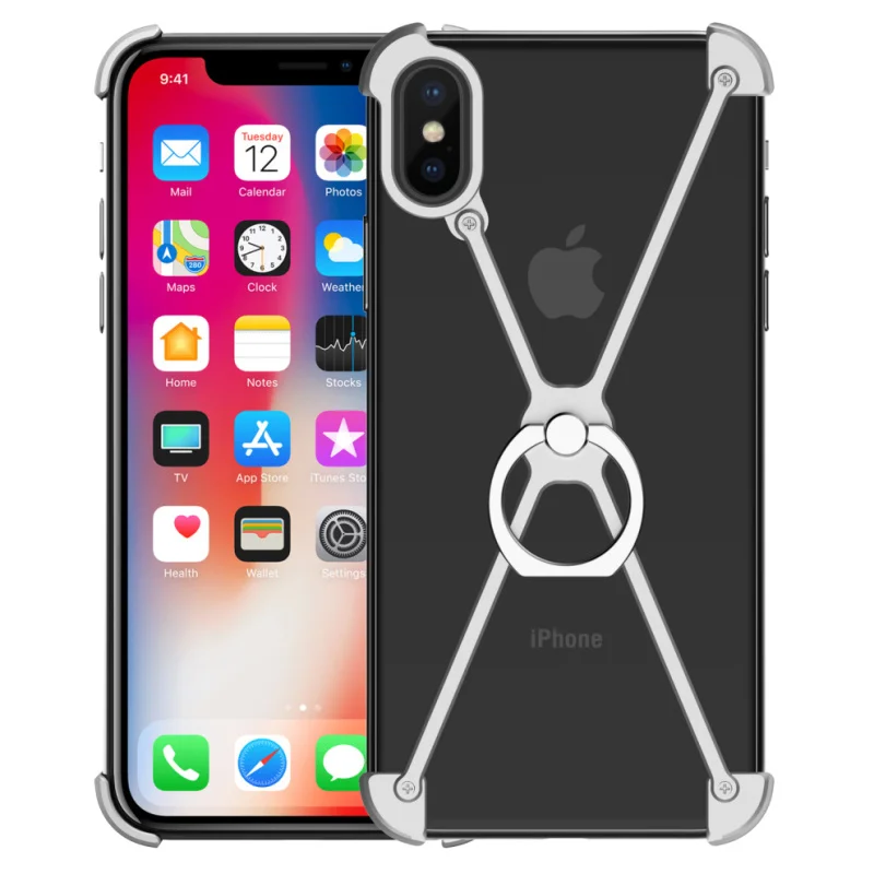 Роскошный Алюминиевый металлический бампер чехол для Apple iPhone XS/X тонкий противоударный палец кольцо держатель чехол для iPhone X XS бампер - Цвет: Серебристый
