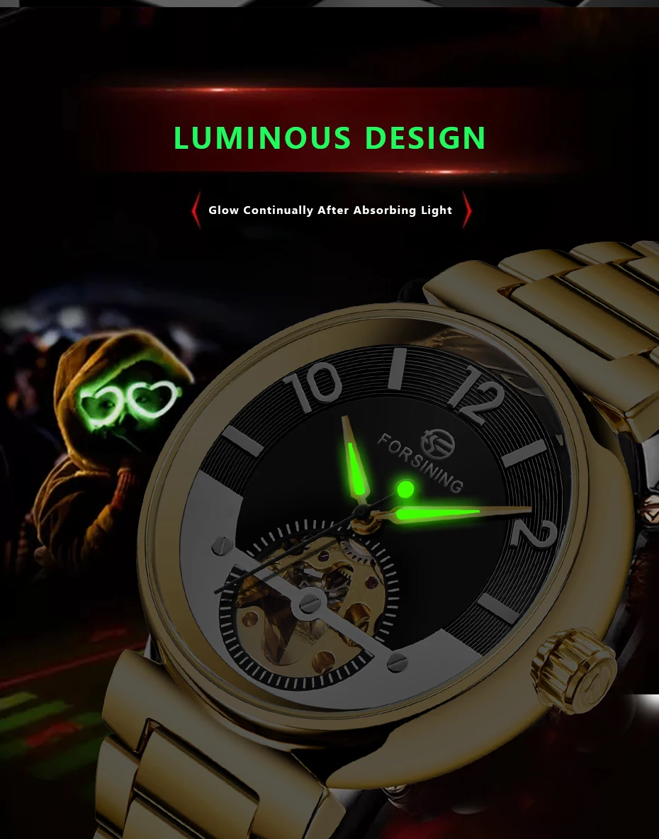 Forsining Blue Ocean Middle East Luxury Design Golden Stainless Steel Mens Watches Top Brand Luxury Automatic Wrist Watch Clock