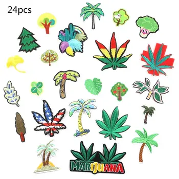 

24Pcs Cartoon Plant Maple Leaf Vegetable Patch Badge Embroidered Iron On/Sewing Applique Emblem DIY Clothes Decoration