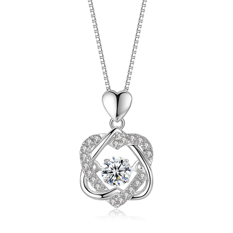 HIYONG Hexameron Heating Heart Necklace Sterling Silver Women Moving Zircon Love Heart Necklace Christmas Gift - Image 2