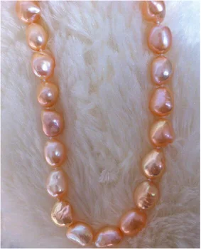 

18" 13-16mm natural south sea gold pink baroque pearl necklace 925silver