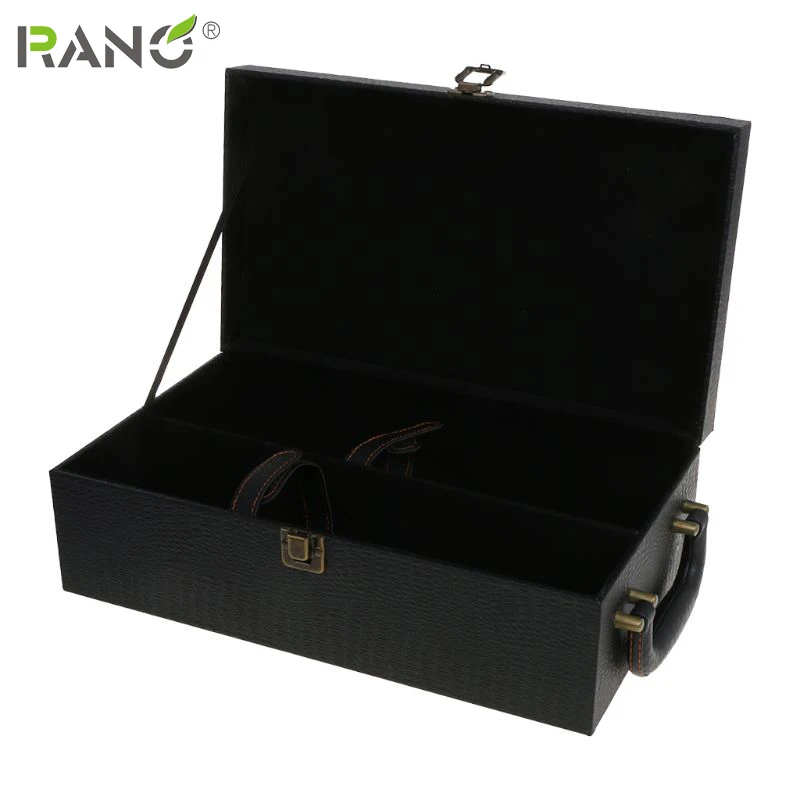 

RANO RN-WB04 Leather High-grade Wine Double Bottles Package Gift Box Solid Top-grade Commercial Gift Packaging with Metal Lock