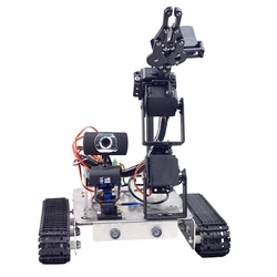 Robot programable tipo europeo, tanque de pista de chasis de acero inoxidable con brazo para Raspberry Pi 3B + (edición estándar), bricolaje, Wifi + Bluetooth