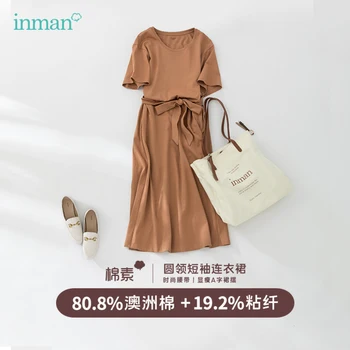 

INMAN 2020 Spring New Arrival Australian Comfortable Cotton Round Collar Fashion Fit Shape A Line Dress