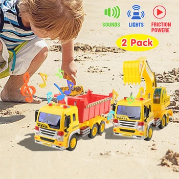 

1:16 Inertia Engineering Dirt Truck and Excavator Toy Model with Music and Lights Early Education Toys Kids Birthday Xmas Gift