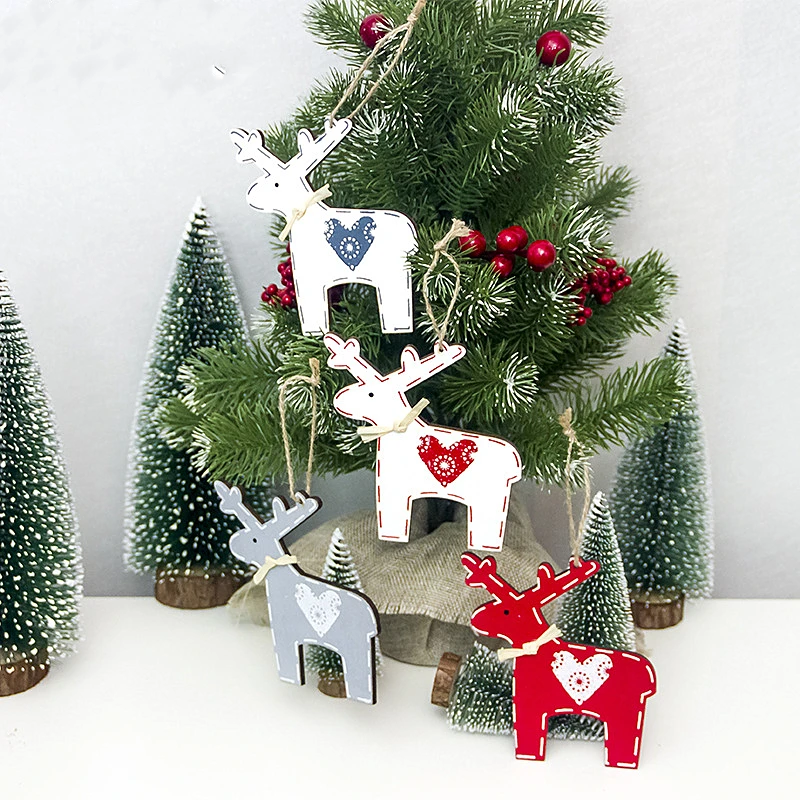 3 шт. Деревянные Подвески, рождественские украшения, олень, олень, деревянные изделия, украшение для рождественской елки, новогодний подарок для детей, подвесная подвеска на Рождество