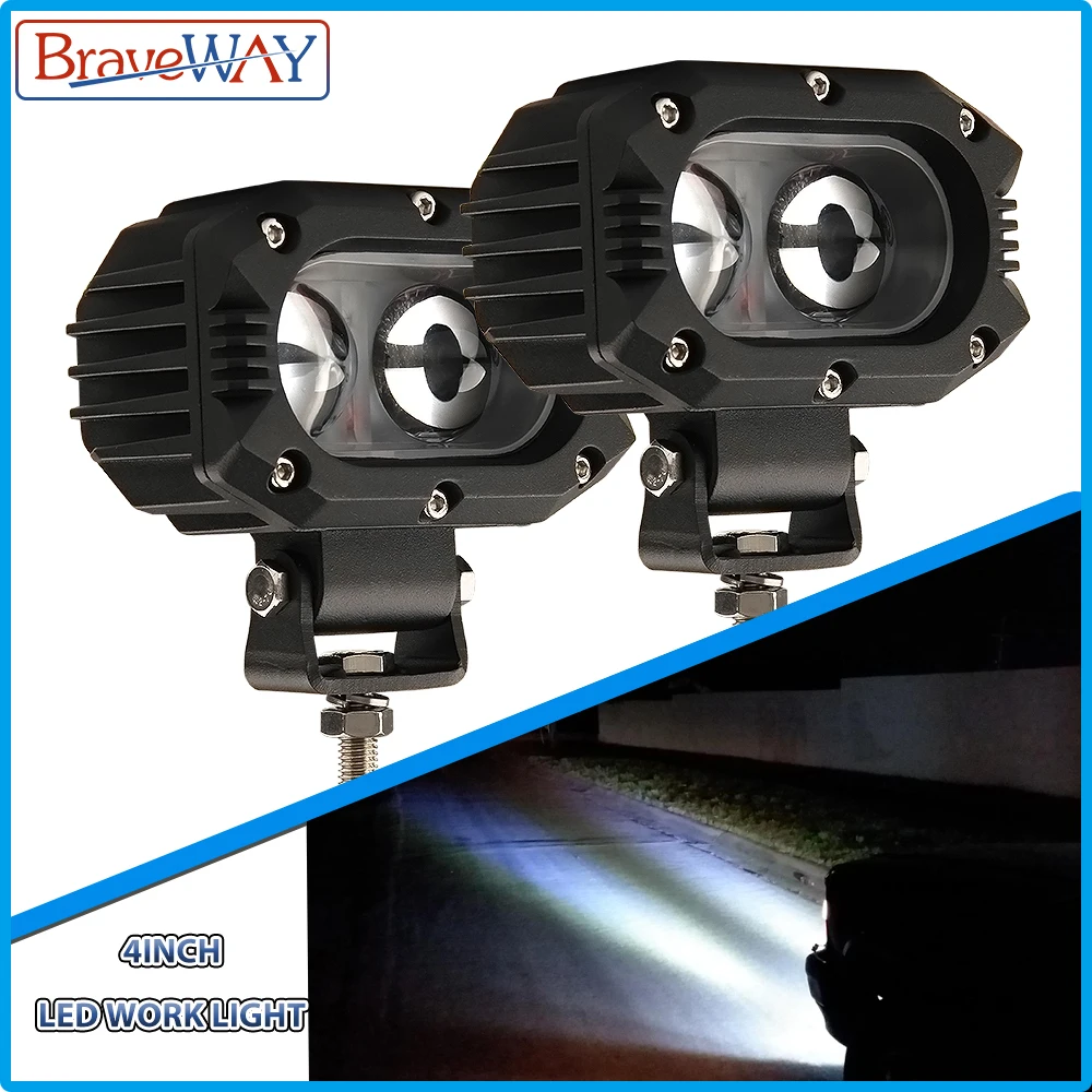 

BraveWay LED Light Super Bright 4" Spot Flood Beam Car Light Offroad LED Work Light Bar Headlight 4x4 LED ATV LED Lada Truck