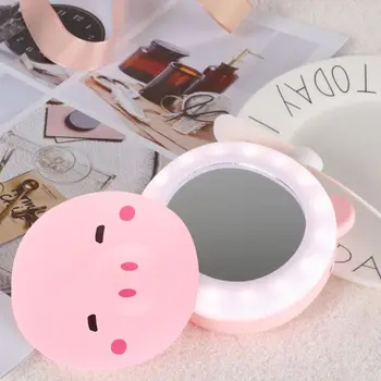 

Pink Mini Cute Pig Head Shape Fill Light LED Mirror Fan USB Portable Charging Pocket Fan Makeup Mirror M6CB