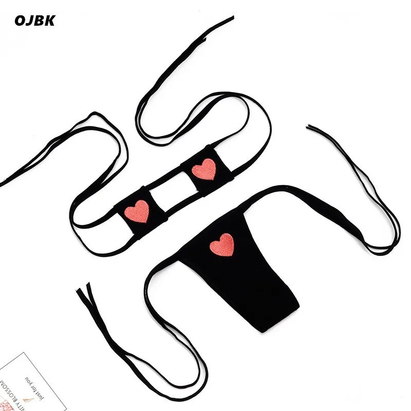 Women Sexy Lingerie Erotic Cute Mini Bra Black White Hot Pajamas Micro Bikini Clubwear Underwear Performance Clothing Sex Set