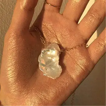 

White Baroque Pearl Pendant 18 inches Necklace Flawless Hang Classic Cultured Aurora Jewelry