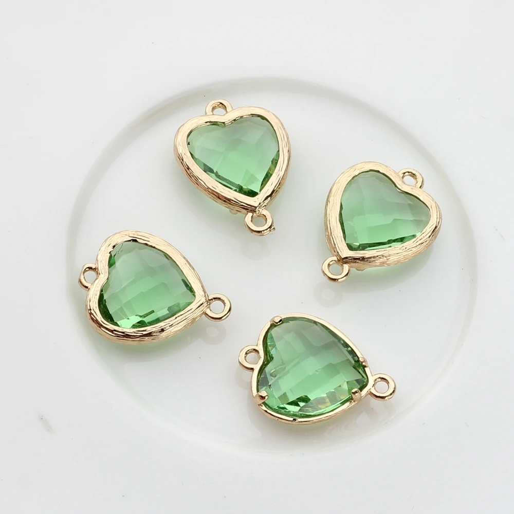 Glas Charms Kupfer Doppel Loch Anschlüsse Glas Herz Stein Charms Anhänger 12 teile/los 13*18mm Für DIY Schmuck Machen zubehör – Detail 4