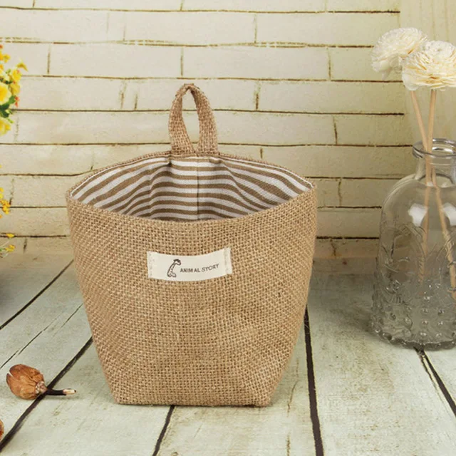 3 6 Цвет подвесная сумка для хранения Корзина Zakka хлопок и лен настольная сумка для хранения мини тканевый цветочный горшок мешки мусора корзина для хранения - Цвет: 3