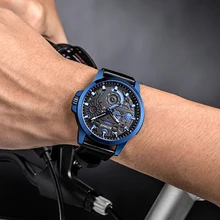 RUIMAS Reloj de pulsera deportivo para hombre, cronógrafo de cuarzo con espejo Hardlex, resistente al agua, de calidad, luminoso