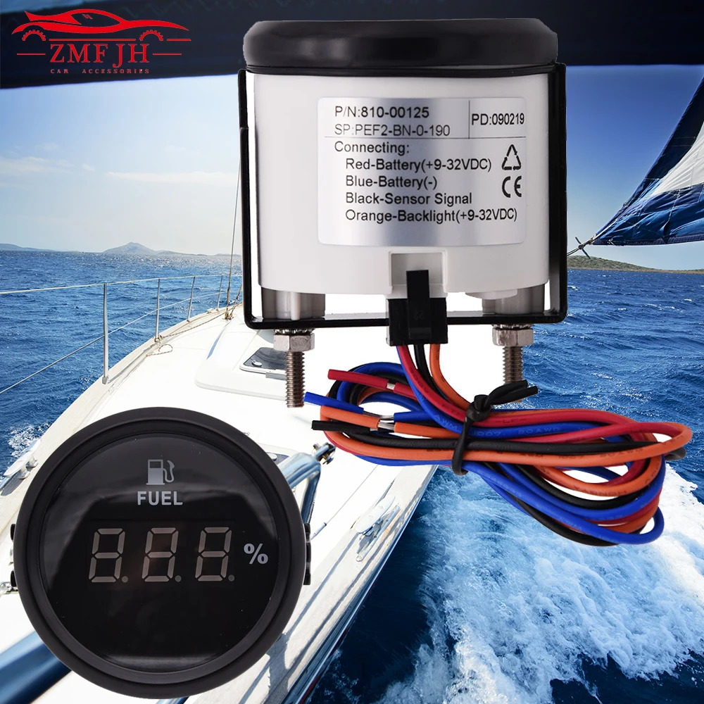 

12/24V 52mm 240-33ohms Marine Digital Fuel Level Gauge Boat Oil Tank Level Indicator Empty LED Fuel Gauge fit Car Truck Boat