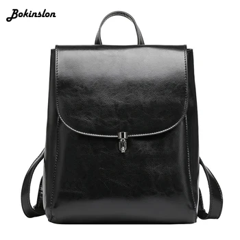 

Bokinslon Split Leather Female Casual Bag 2020 Backpack Fashion Large Capacity Travel Backpack Women's Leather Bag