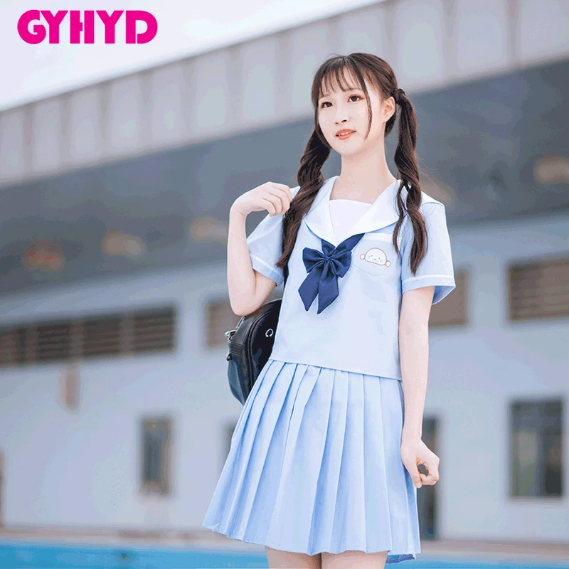 Вышивка JK, костюмы для косплея, небесно-голубой топ + юбка + галстук, школьная форма, милый японский костюм студентки для девочек