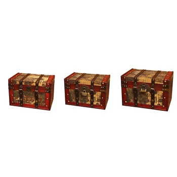 

Vintage Wooden Jewelry Storage Box Treasure Chest Organizer Gifts Box