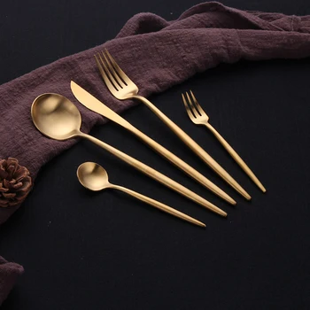 

2019 Hot Sale Matte Gold Cutlery Set Dinnerware Set Spoons Forks and Knives 304 Stainless Steel Silverware set Drop Shipping