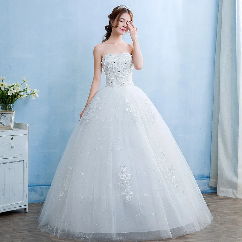 

Satin Wedding Dress Strapless Bride Luxury Wedding Dresses Large Size Ball Gowns Bridal Flower Dresses