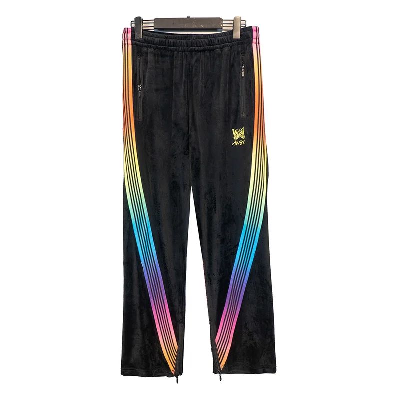 Strisce sfumate arcobaleno aghi di velluto pantaloni della tuta uomo donna  pantaloni sportivi ricamati a farfalla pantaloni in tessuto a righe  AWGE|Casual Pants| - AliExpress
