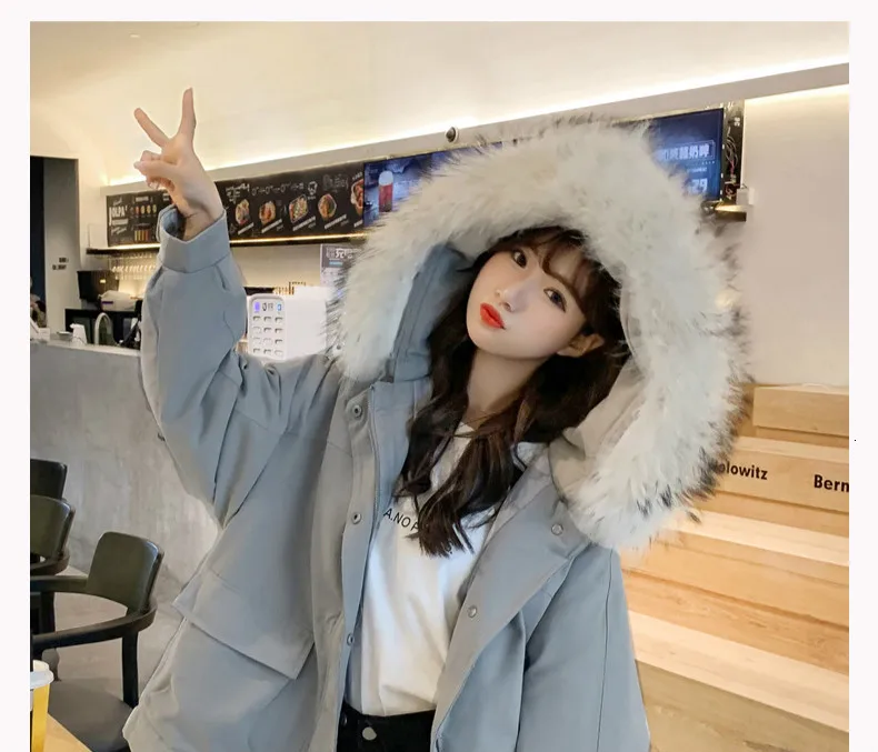 Women Cotton Padded Coat Autumn Winter Warm Thicken Fur Hooded Coats Parka Female Loose Solid Pocket Jacket Outwear
