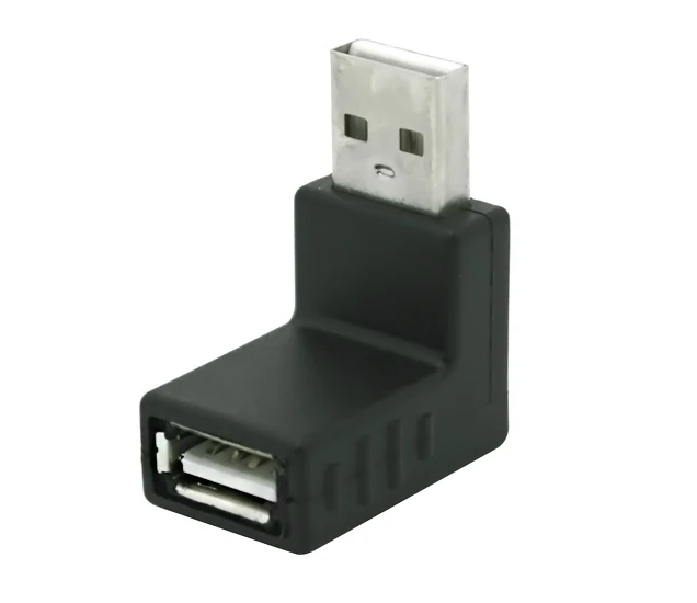 Черный переходник-удлинитель с углом 90 градусов вверх под прямым типа L USB 2 0 A