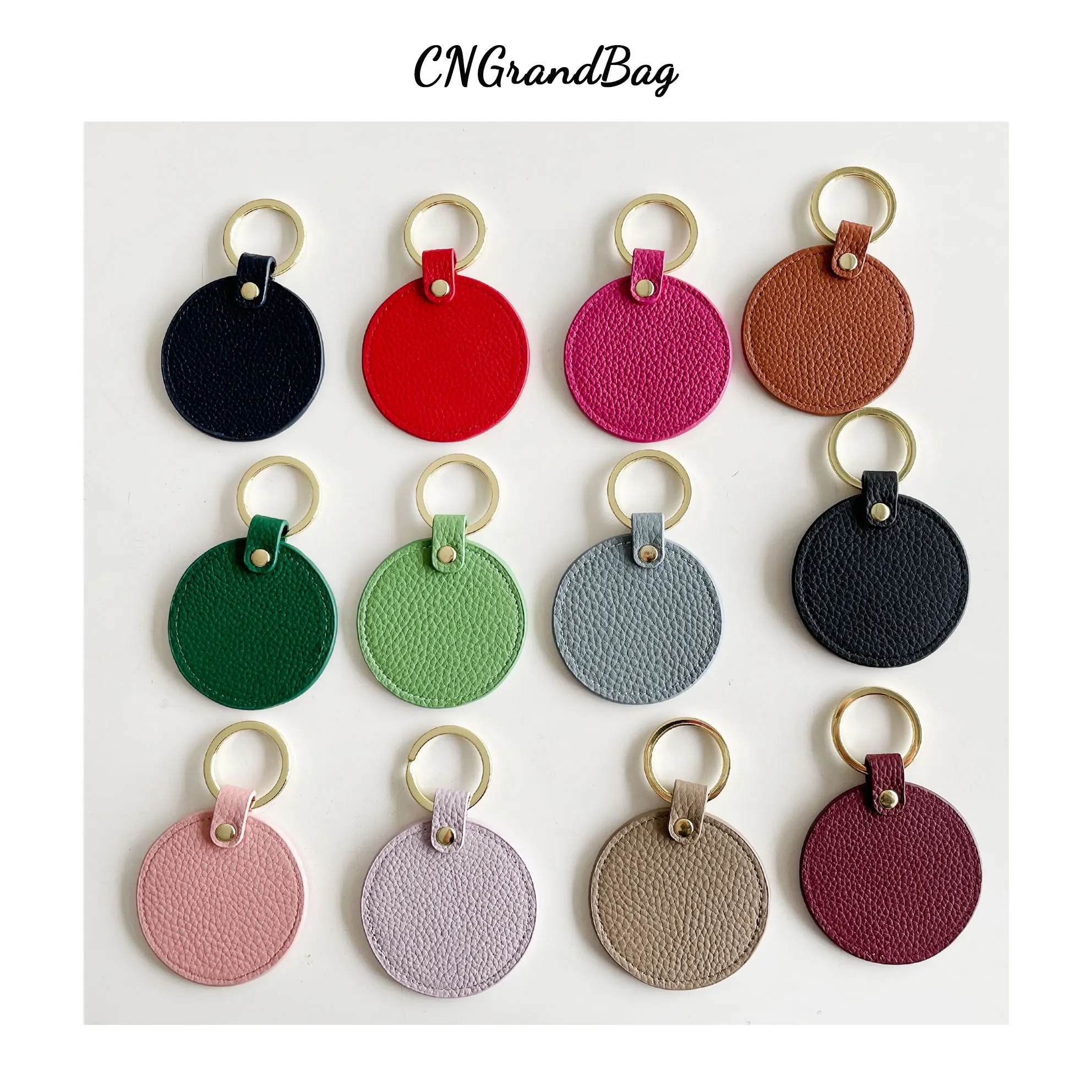 Free Monogram Round Shape Key Holder Men Women Genuine Leather Keychain Pebble Leather Circle Key Ring Gift key case,key holder,key organizer,key purse