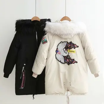 

Winter Coat Women 2020 New Embroidery Casual Hooded Fur Collar Loose Long Parka Mujer Thick Warm Overcoat Fashion Jacket