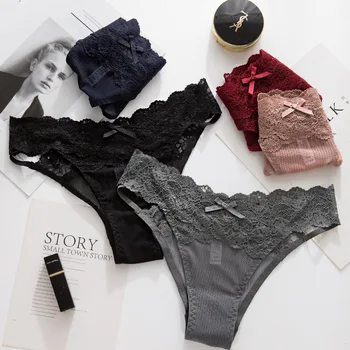 

Women's Panties 2020 New Lace Sexy Underwear Cute Bow Thin Lace Briefs Female Breathable Soft European Style Underpants Women