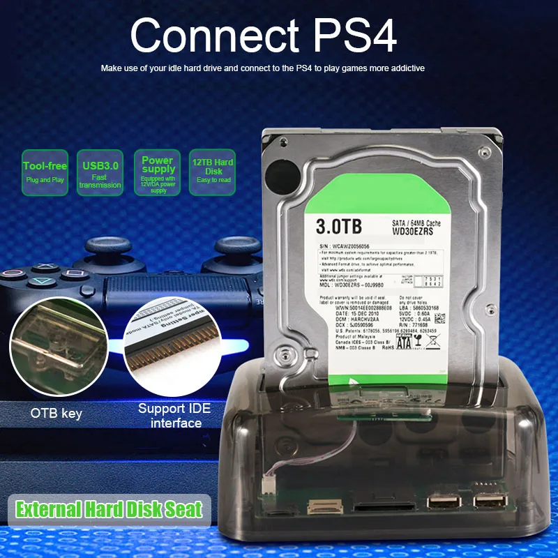 

2019 Drop ship Transparent 2.5/3.5 Inch Universal External Hard Drive Base for SATA/IDE Serial Port S888