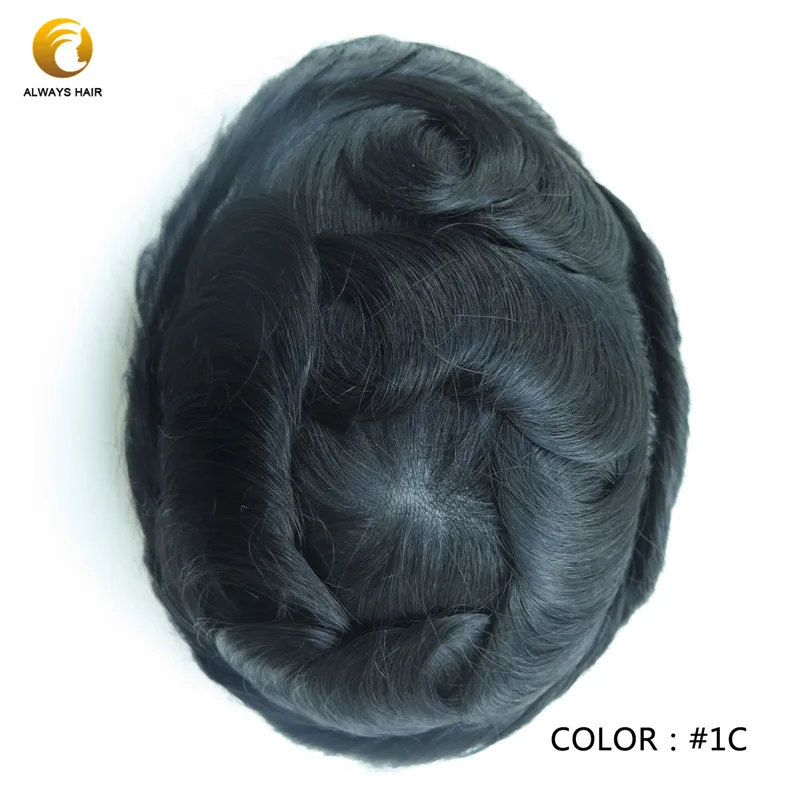 Mircro тонкая кожа 0,02-0,03 мм парик для мужчин волосы природы линия волос по всему V-петля 6 дюймов плотность 90 индийских человеческих волос протез - Парик Цвет: 1C #