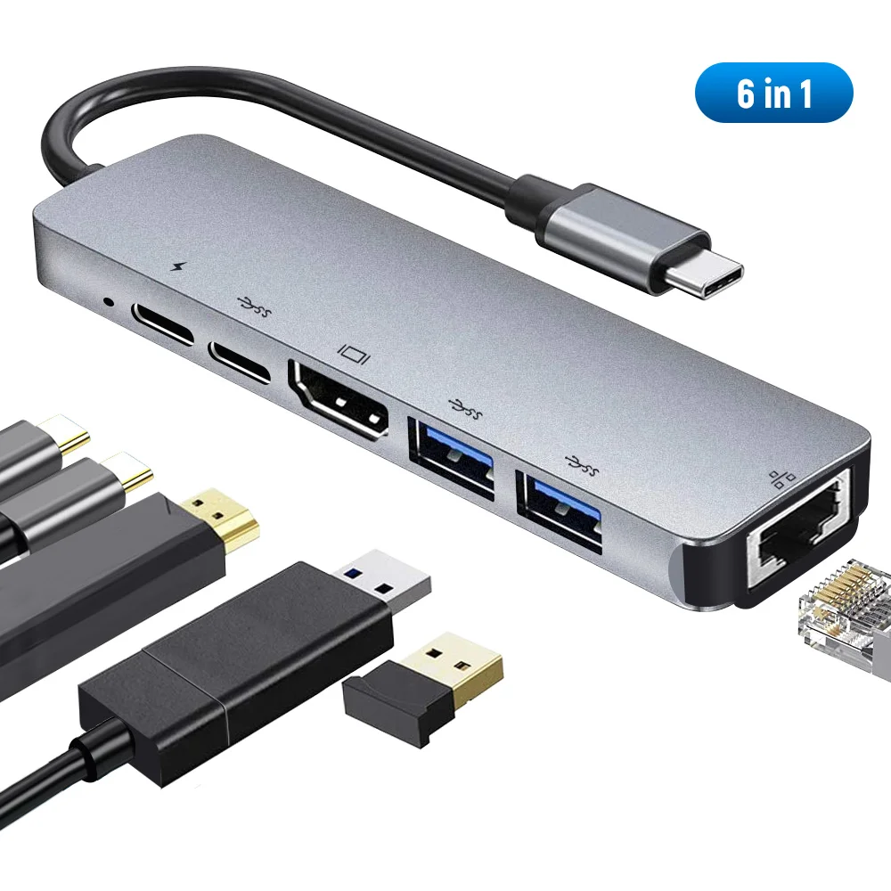 8 в 1 Алюминий сплав USB-C концентратор к HDMI-Совместимость + PD кабель для зарядки RJ45
