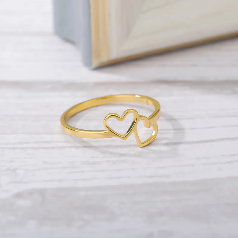Female Women's Rings Wedding Stainless Steel Love Heart Round Ring Gifts Girl Party Fashion Copper Jewelry Accessories