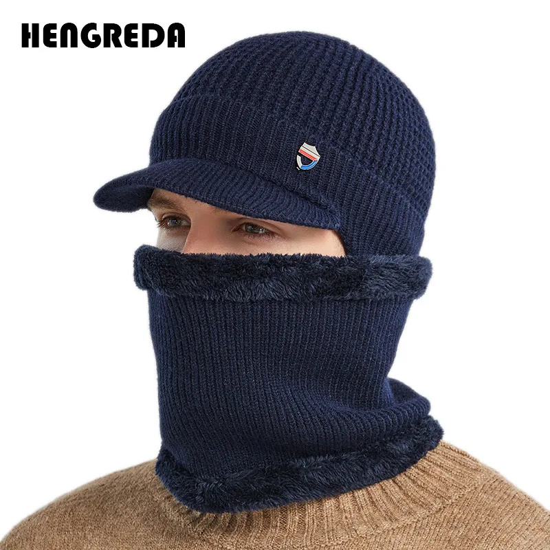 Bonnet de Ski en molleton épais pour homme, Bonnet avec bord et oreilles,  ensemble péritel, cache-cou, couvre-chef masculin, cagoule, collection  hiver 2021 - AliExpress