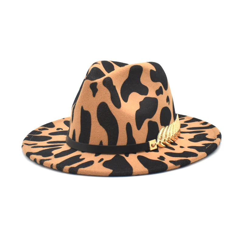 

FUODRAO New Classic Cow Print Fedoras Hats Women Wool Felt Khaki Jazz Caps Men Wide Brim Cowboy Hat Dropshipping NN11