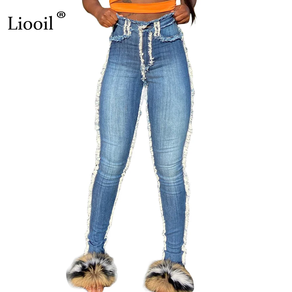 

Blue Plus Size High Waist Skinny Sanding Pencil Jeans With Pocket 2020 Women Trousers Wash Distressed Sexy Rave Jean Denim Pants