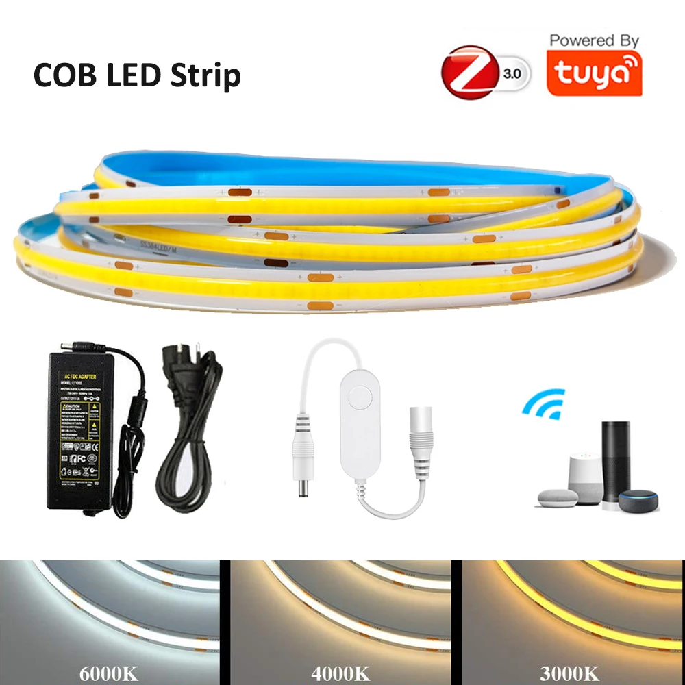 Tuya Zigbee Smart Cob Led Strip 1m5m Warm White Neutral White Dimmable