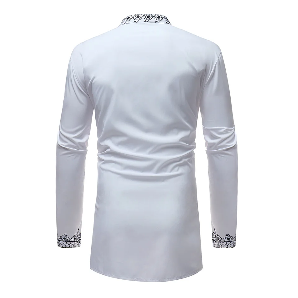 Clomplu Dashiki модная Осенняя рубашка мужская Повседневная рубашка с длинными рукавами мужская одежда в африканском стиле белая