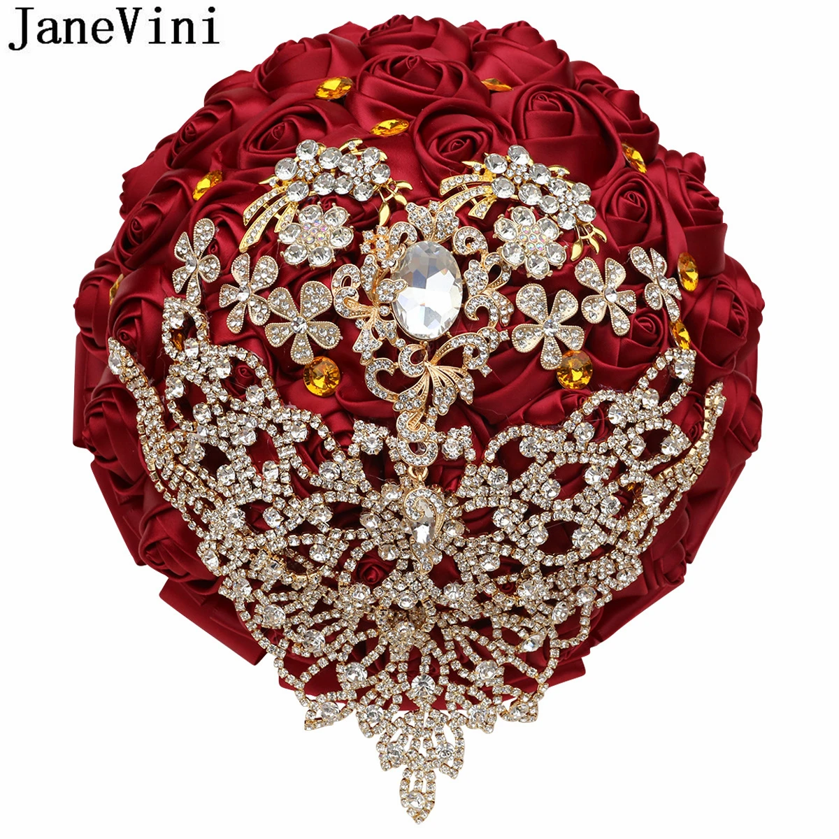 janevini-花の形をした豪華なラインストーンジュエリー人工のサテンのバラ結婚式のブローチアクセサリー