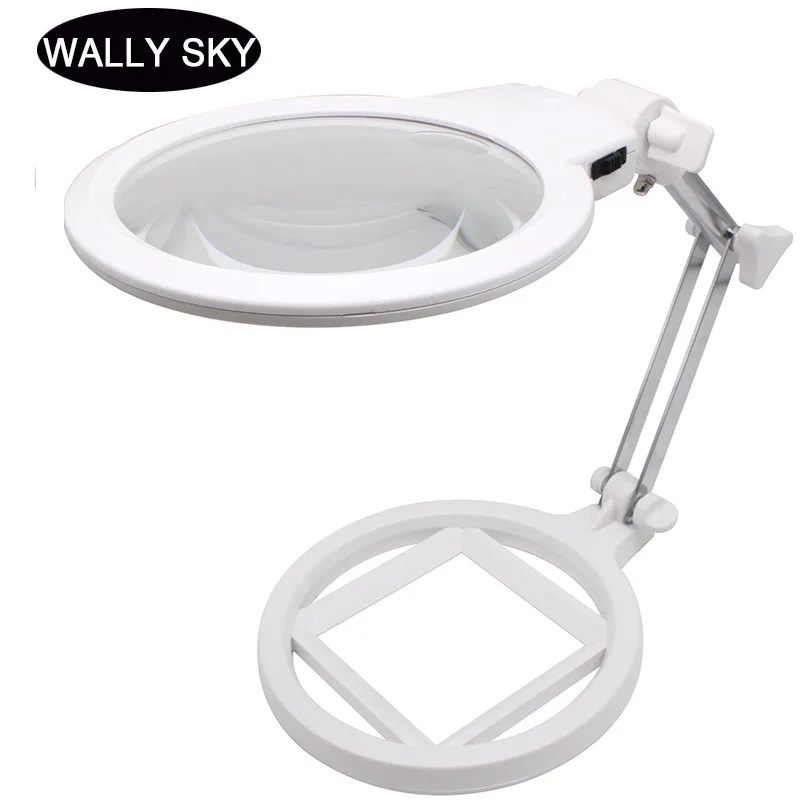 

Foldable Magnifier LED Desktop Magnifying Glass Large Size Adjustable Table Reanding Magnifier with Scale Embroidery Loupe