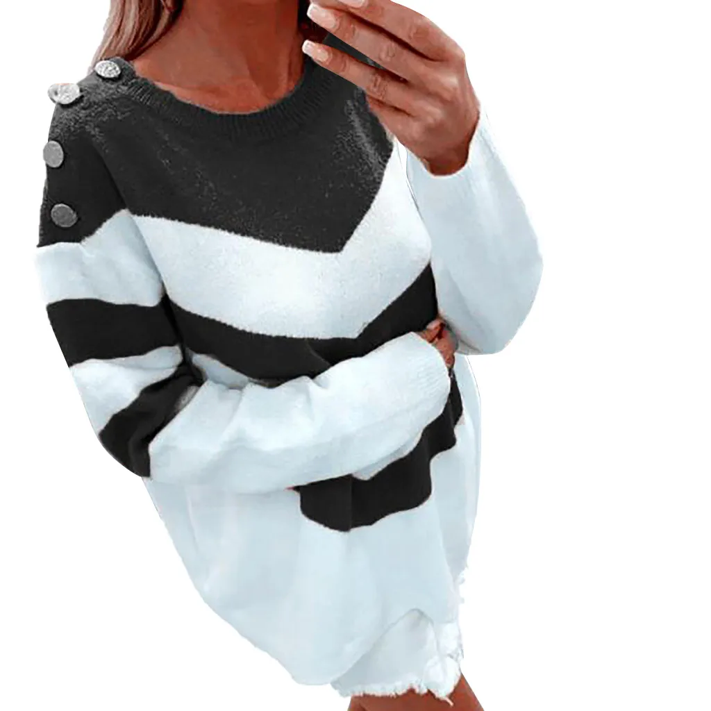 Осенние свитера Женский пуловер, свитер Свободный длинный рукав свитер Топы трикотажная блузка Джерси largo para mujer# y3