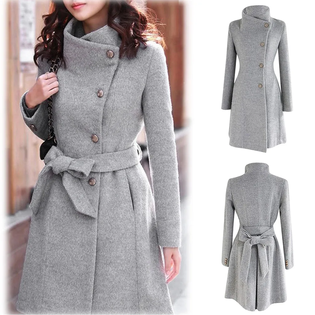 Женское зимнее шерстяное пальто, Тренч, куртка с отворотом, длинный рукав, верхняя одежда, пальто для офиса, Дамская рабочая одежда, осень-зима