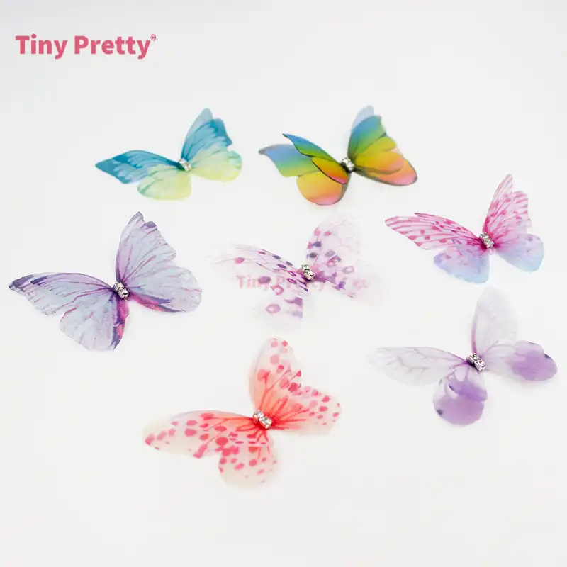 Download 20pcs Double Layer Organza Butterflies W Rhinestone 3d Silk Butterflies For Handmade Hair Clips Bridal Butterflies Patches Aliexpress