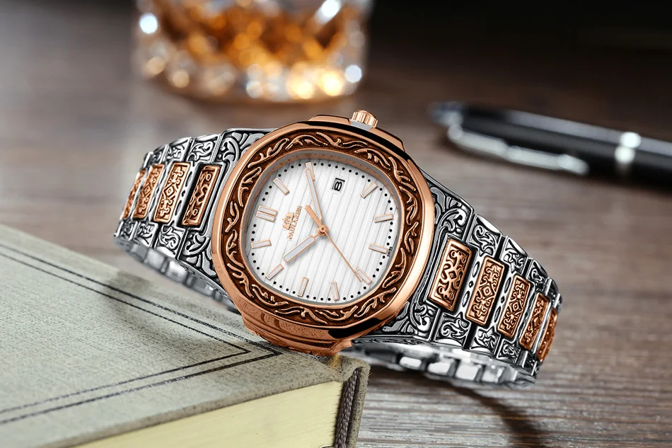 Luxe sculpté Antique Vintage lumineux or Rose jaune or argent dégradé bleu gris café Quartz hommes_voghion.com