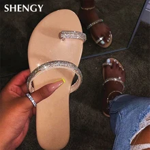 Г., летние женские сандалии со стразами сандалии-гладиаторы на плоской подошве Модные женские удобные пляжные сандалии в стиле бохо