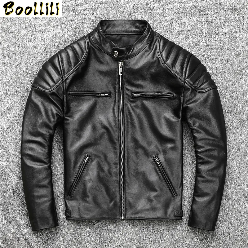 

Boollili Mens Leather Jacket Real Cowhide Coat Spring Autumn Genuine Leather Jackets for Men 2020 Chaqueta Cuero Hombre
