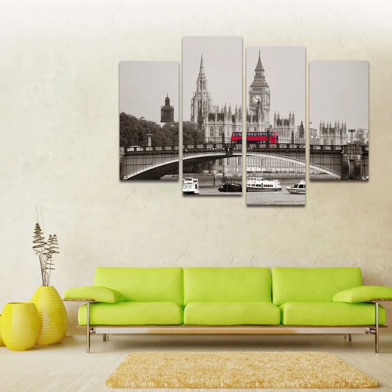 Modern-City-Landscape-London-Big-Ben-Red-Bus-4-Pieces-Canvas-Painting-Posters-And-Prints-Wall (2)