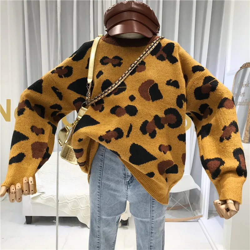 

Loose Print Women Sweater and Pullovers 2019 Autumn Winter High Street O-Neck Warm Knitted Sweater for Women Fashion Tops